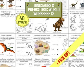 Dinosaur Activity Bundle: 40 Homeschool Printable Worksheets (PDF)