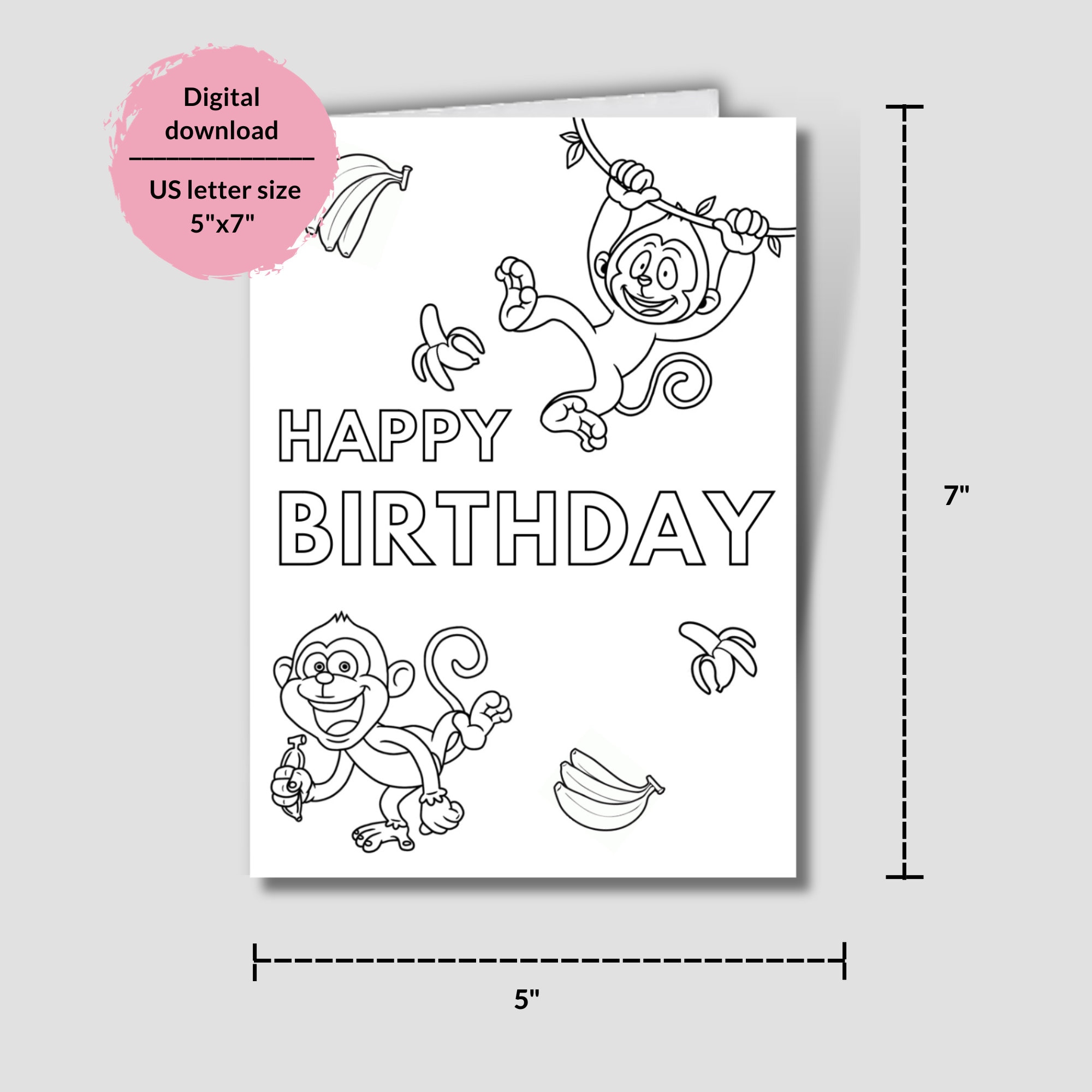 Funny Monkeys Coloring Pages. Printable Monkey Birthday Cards - Etsy