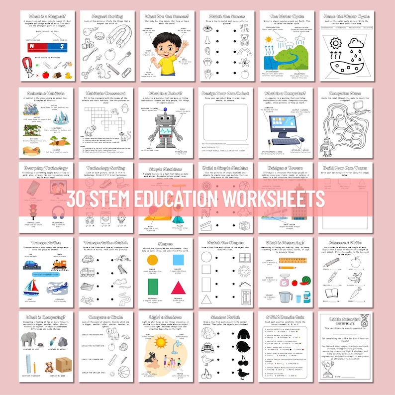 STEM for Kids Education Bundle – 30 Printable Pages | Preschool & Early ...
