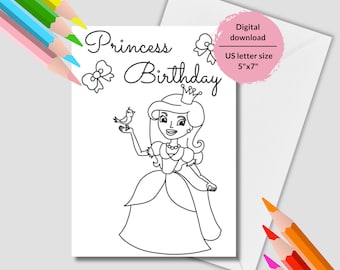 Princess Birthday Coloring Card: DIY Kids Activity (Digital Download)