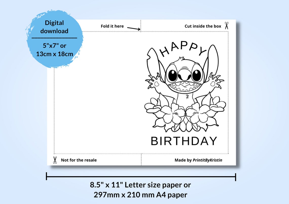 Lila and Stitch Printable Coloring Birthday Card. Coloring Birthday ...