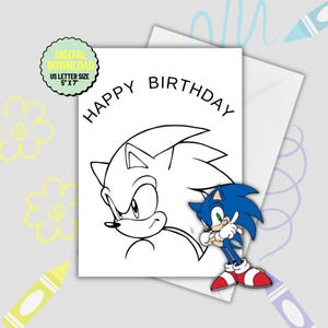 Carte d'anniversaire Sonic imprimable à colorier pour les enfants - Coloriage pliable 5 x 7 - Cadeau d'anniversaire inspiré de Sonic - Téléchargement numérique