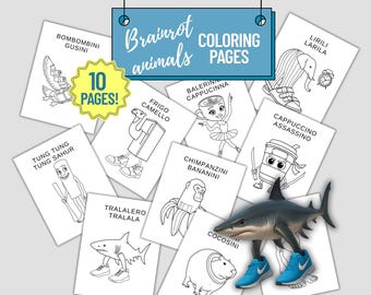 Italian Brainrot animals coloring pages. Brainrot animals inspired coloring book. Printable funny meme animals. Ballerina cappucina PDF