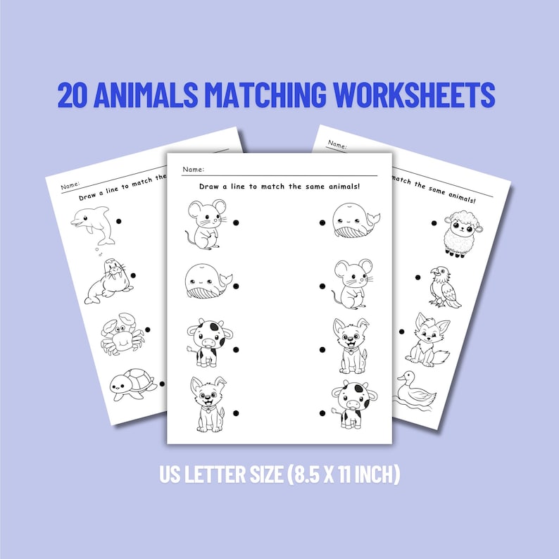Animal Matching Worksheet | Preschool Learning Activity (PDF) - Etsy