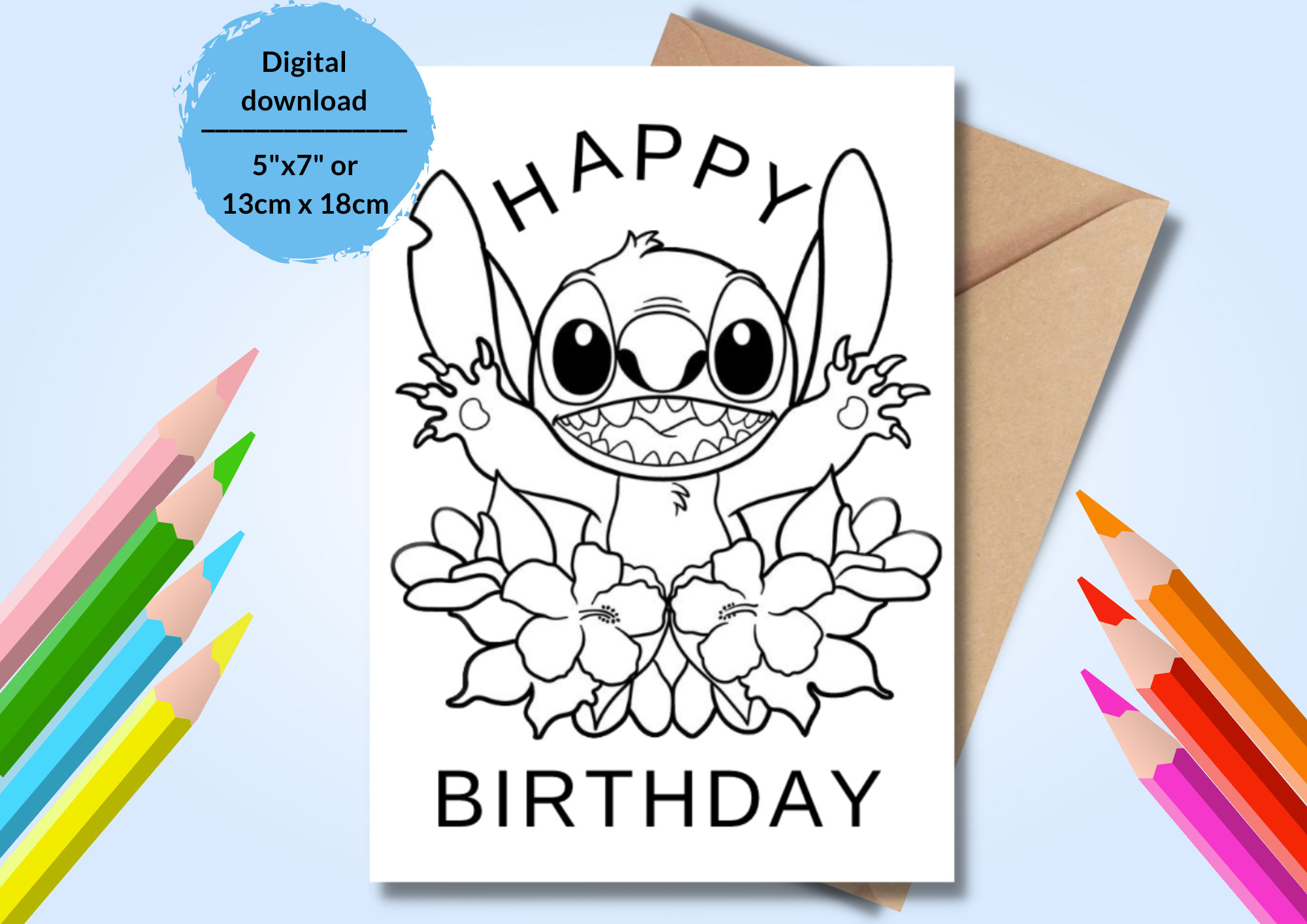 Lila And Stitch Printable Coloring Birthday Card Coloring Birthday Greeting With Stitch