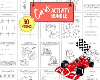 Autos Aktivitäts-Bundle: 30 Seiten Spiele, Labyrinthe, Puzzles (Digitaler Download)