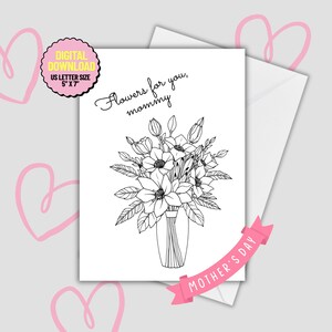 Biglietto da colorare stampabile per la festa della mamma per i più piccoli. Biglietto facile da stampare per la festa della mamma da bambino. Biglietto pieghevole stampabile per la festa della mamma.