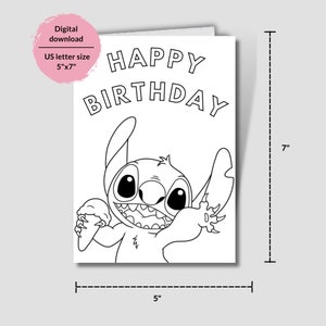 Lilo and Stitch Printable Coloring Birthday Card. Coloring Birthday Greeting With Stitch ...
