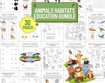 Animals Habitats Worksheets | Kids Educational Activities | Preschool Science Printables | 30 Pages PDF mazes, crossword and more activities