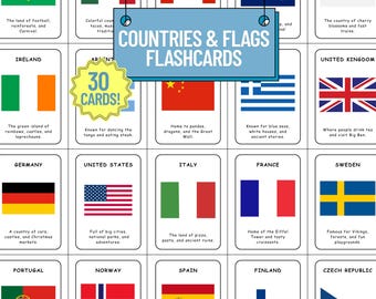 Countries and Flags Flashcards | Geography Learning Game (Digital Download)