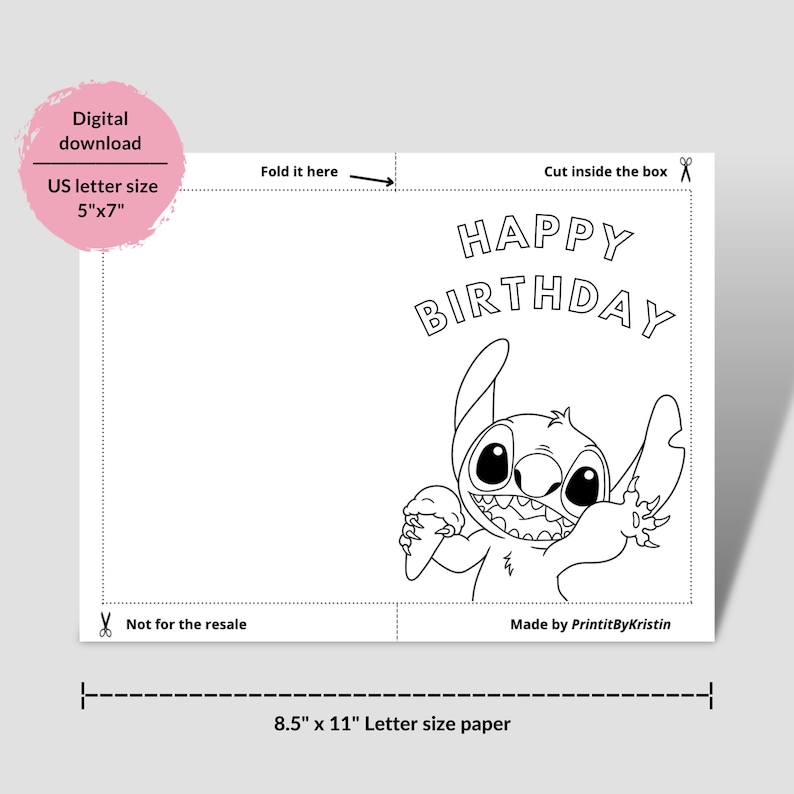 Lilo and Stitch Printable Coloring Birthday Card. Coloring Birthday ...