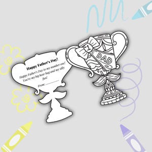 Cartão de troféu para o Dia dos Pais para imprimir - Cartão para colorir nº 1 para o pai - Presente faça você mesmo para o Dia dos Pais para crianças - Cartão para cortar e dobrar - Download instantâneo em PDF