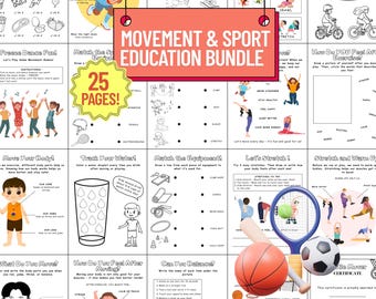 Movement & Sport Education Bundle | 25 Printable Kids Worksheets | PE Activities | Healthy Habits | Stretching | PDF Download for classroom