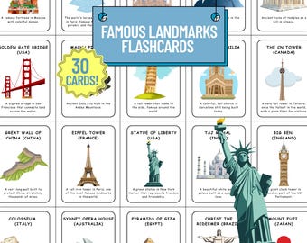 Landmark Flashcards: World Geography Montessori Learning (Digital Download)