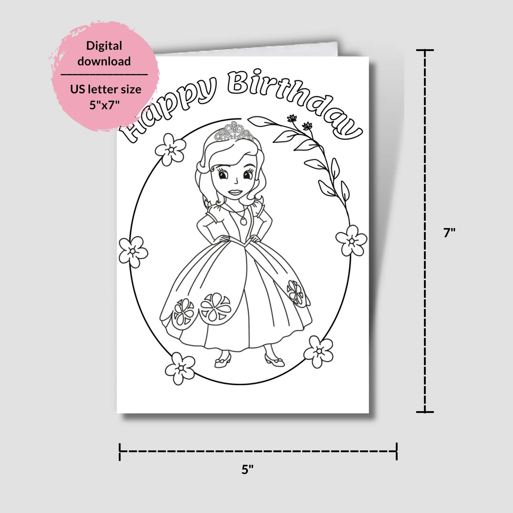 Princess Frozen for Coloring. Printable Birthday Card With Princess ...