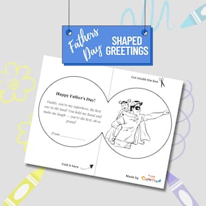 Cartão para imprimir para o Dia dos Pais para crianças - Cartão para colorir em formato de coração de pai super-herói - Artesanato DIY para o Dia dos Pais - Presente de Dia dos Pais das crianças