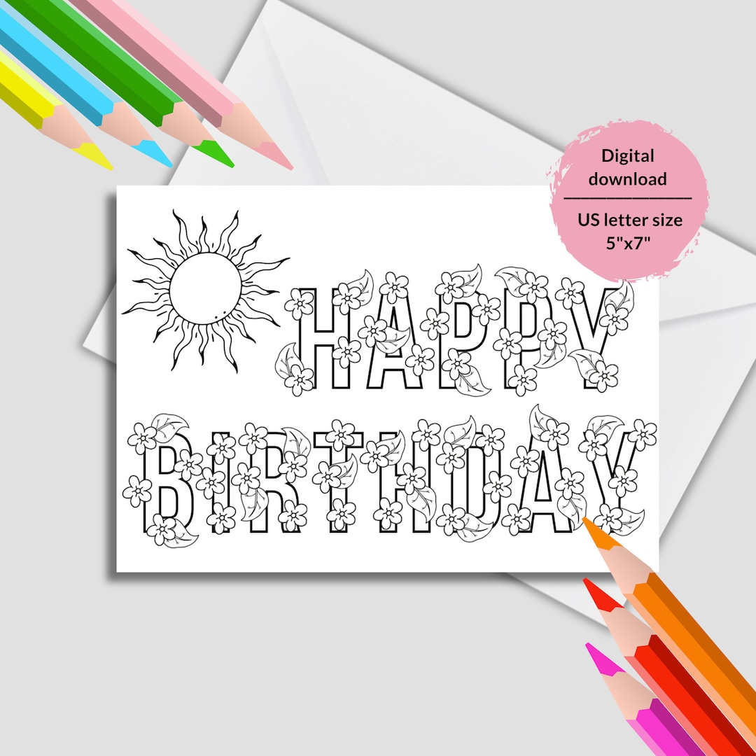 Coloring Happy Birthday Greeting for Kids. Printable Birthday Cards for ...