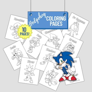 Sonic the hedgehog coloring pages for kids. Printable sonic character coloring sheets. Sonic themed coloring pages instant download.