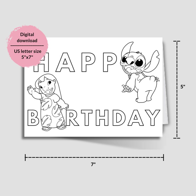 Printable Lilo and Stitch Coloring Birthday Pages. Stitch Colouring Pages. Geburtstagskarte ...
