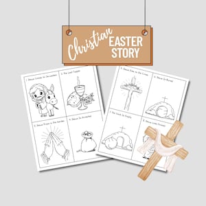 Bible Easter Story Printable Coloring Book for Kids. Religious Easter Colorings. Easter Story Activity Pack for children. School Easter
