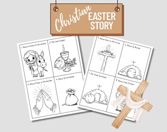 Bible Easter Story Printable Coloring Book for Kids. Religious Easter Colorings. Easter Story Activity Pack for children. School Easter
