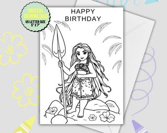 Moana Birthday Card: Printable Coloring Page (PDF)