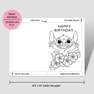 Lila and Stitch Printable Coloring Birthday Card. Coloring Birthday Greeting With Stitch ...