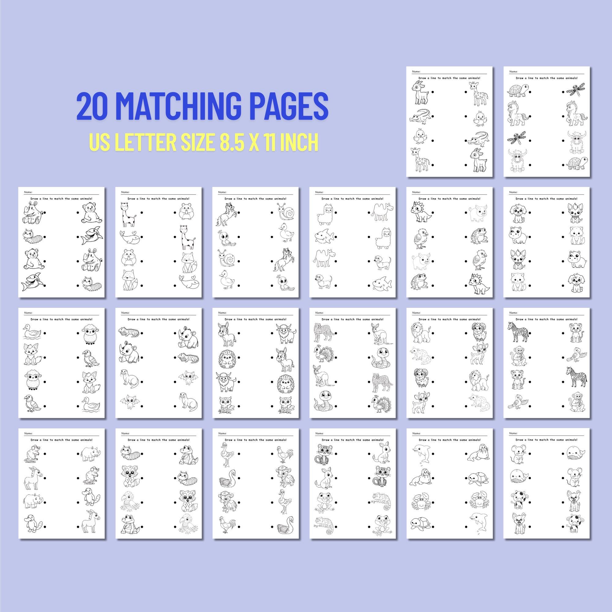 Animal Matching Worksheet | Preschool Learning Activity (PDF) - Etsy