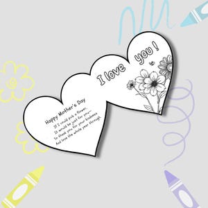Faltbare Muttertags-Herzkarte – druckbare Ausmal-Gedichtskarte für Mama – DIY Kinder Basteln – Sofort-Download Muttertagsgruß