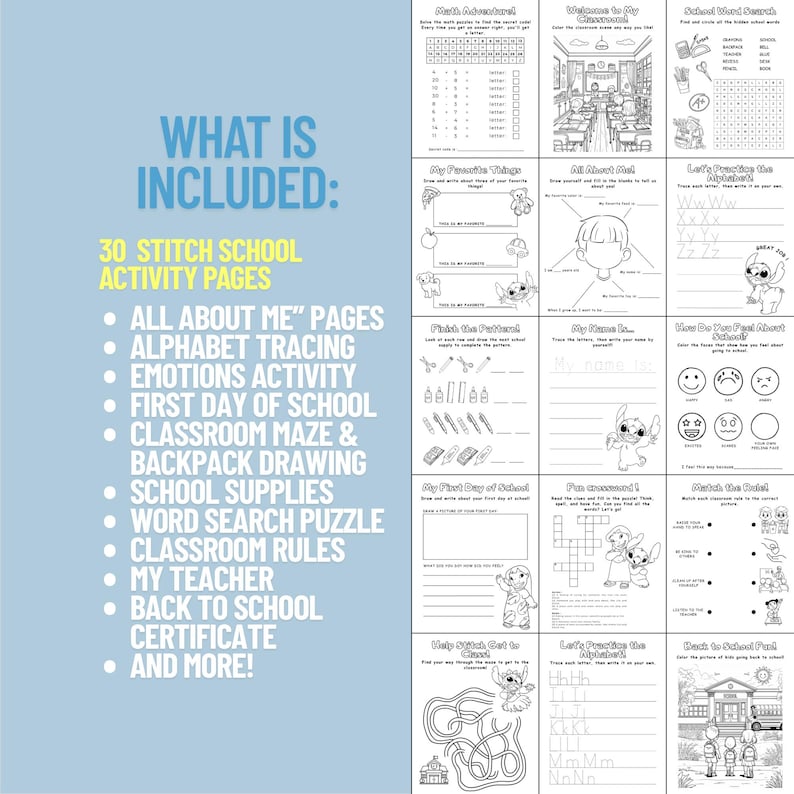 Stitch School Activity for Kids. Coloring Stitch Sheet. Stitch Maze ...