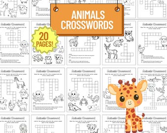 Animals Crossword Printable for Kids — 20-Page Activity Bundle (Ages 8-10, Answer Key)