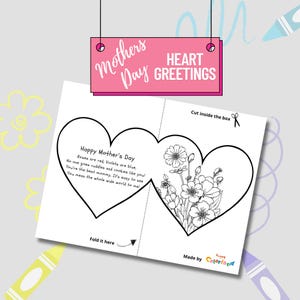 Carte coeur pliable pour la fête des mères - carte de poème à colorier imprimable pour maman - travaux manuels pour enfants - téléchargement immédiat voeux pour la fête des mères