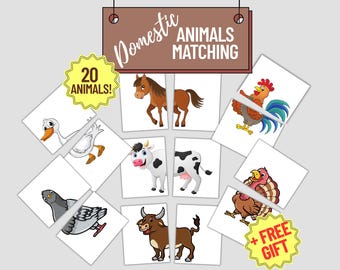 Farm Animal Matching Game: Montessori Puzzle Cards (PDF Download)
