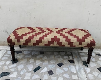 Handgemachter Kelim Sitzplatz: Boho Wollteppich Ottoman