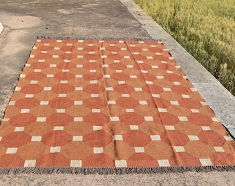 Handmade Wool Jute Kilim Rug: Bohemian Geometric Floor Runner