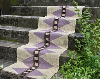 Handmade Wool Jute Kilim Runner Rug: Bohemian Hallway Decor