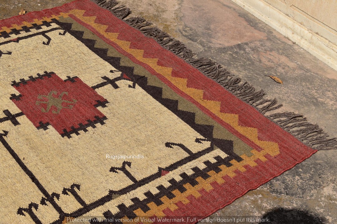 Kilim Rugs Border Wool Jute Kilim Rug: Bohemian Geometric Runner Handmade Tribal ...
