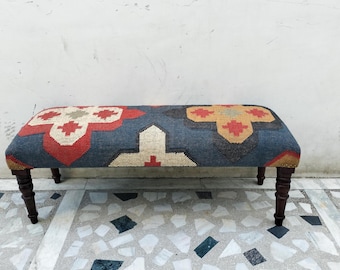 Handgefertigte Kelim Sitzbank: Wollteppich Juteteppich Gepolsterter Ottomane