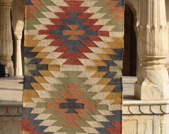 Kelim traploper - vintage rustiek huisdecor, handgemaakt groot jute gangkleed, boho wasbare kelim voor binnen- of buitentrappen
