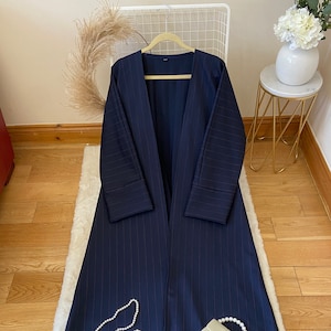 Navy Islamic Abaya Dress, Navy Stripped Simple Abaya, Open Islamic Abaya, Eid Abaya, Wedding Abaya, Occasion Abaya, Ramadan Abaya Long Abaya