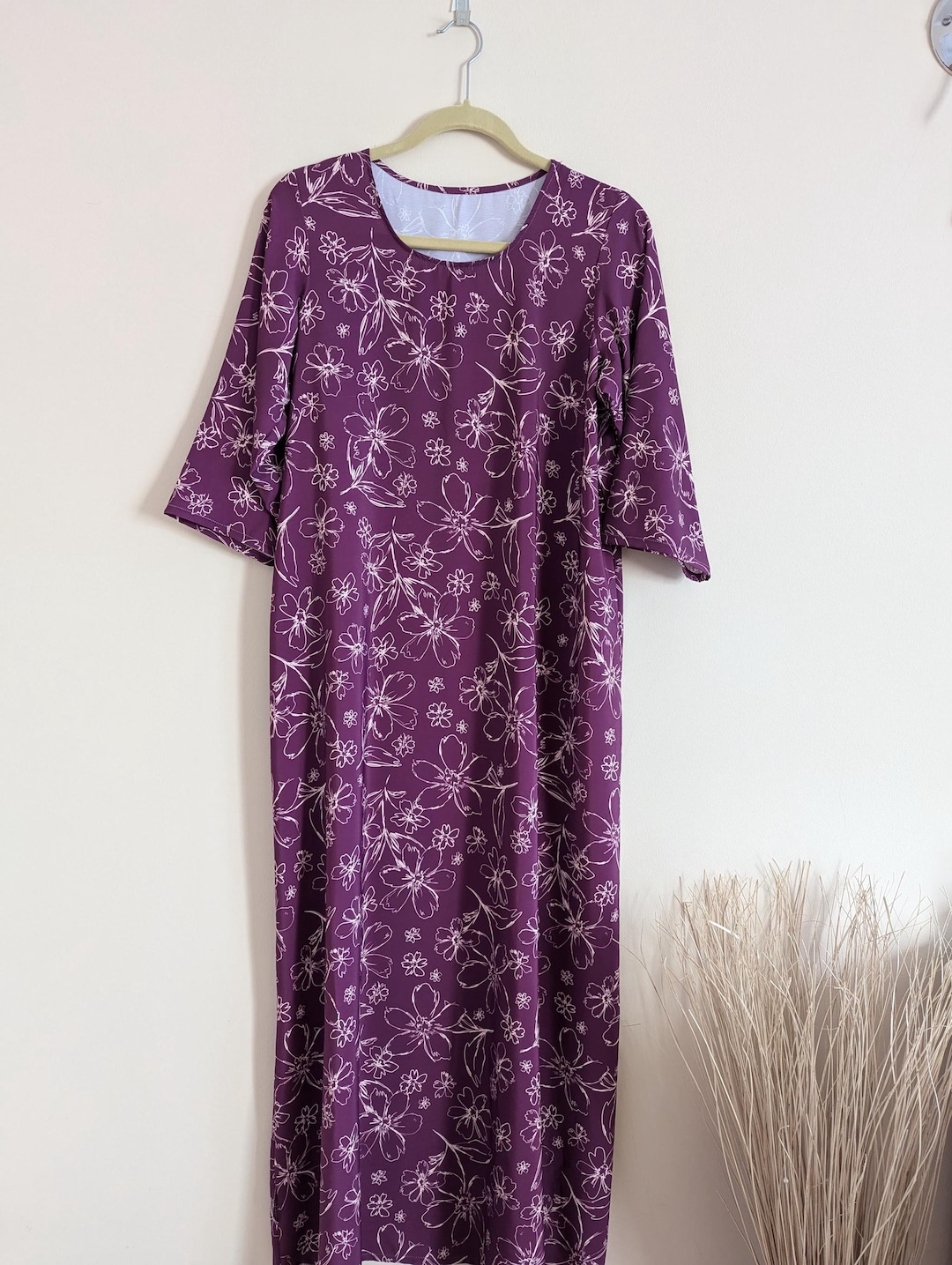 Purple Floral Dress Long Sleeve main image 1