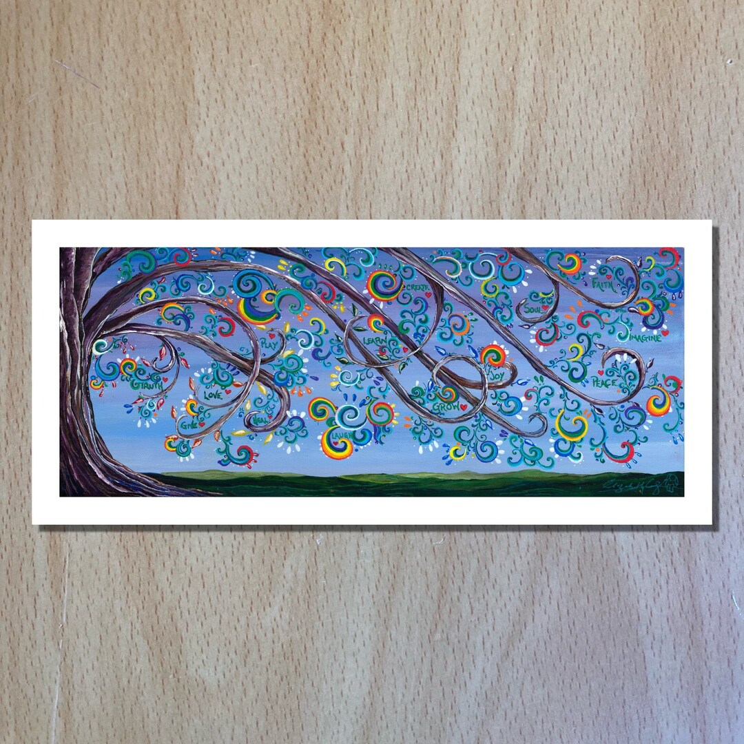 Tree of Life Rainbow Tree With Positive Words in the Tree Unframed Fine ...