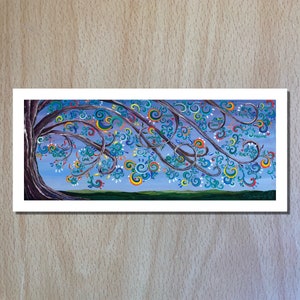Árbol de la vida arco iris con palabras positivas en el árbol- Impresión Giclee de Bellas Artes sin marco - Impresión de paisaje de un artista del Reino Unido