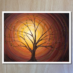 Cielo rico en tonos tierra con hermoso árbol primaveral y hojas delicadas - Impresión giclée de bellas artes sin marco - Impresión de paisaje de 18 x 24 - Artista del Reino Unido