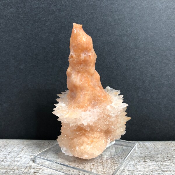 130g  Calcite Stalactite Speleothem w Secondary Crystal Cluster Growth Mineral Specimen Natural Cave Rock w Display Stand and Putty  XP-4