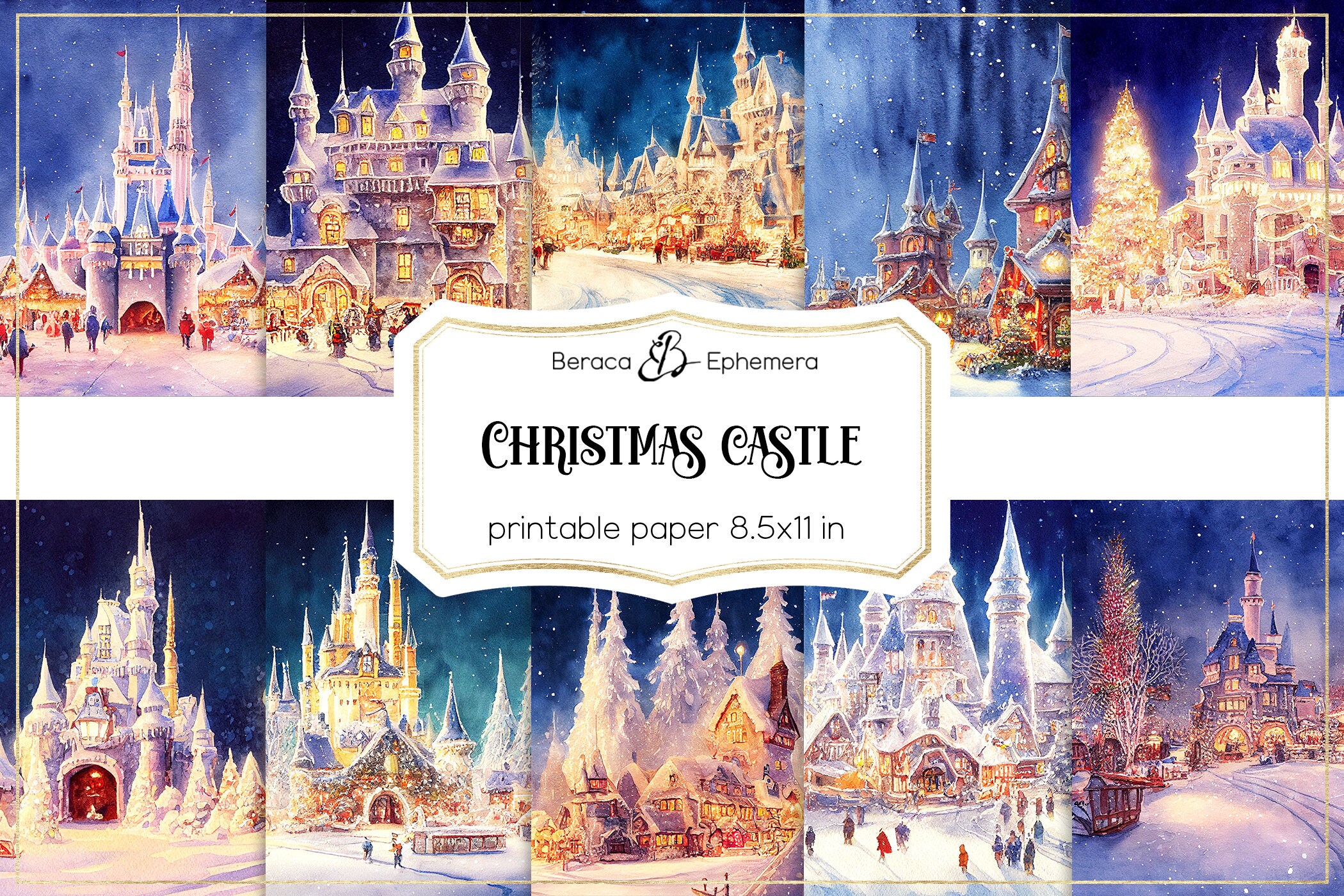 Christmas Castle Digital Paper, Printable Paper, Winter Castle ...
