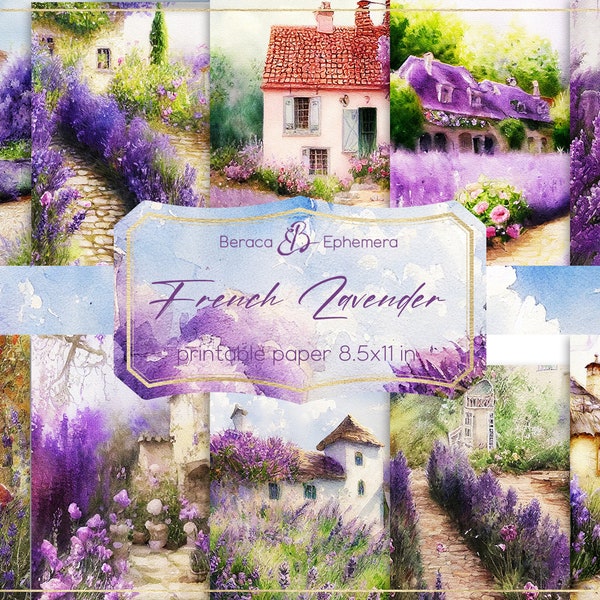 French lavender digital paper, printable paper, purple floral background, garden cottage junk journal, scrapbooking supplies, lavender field