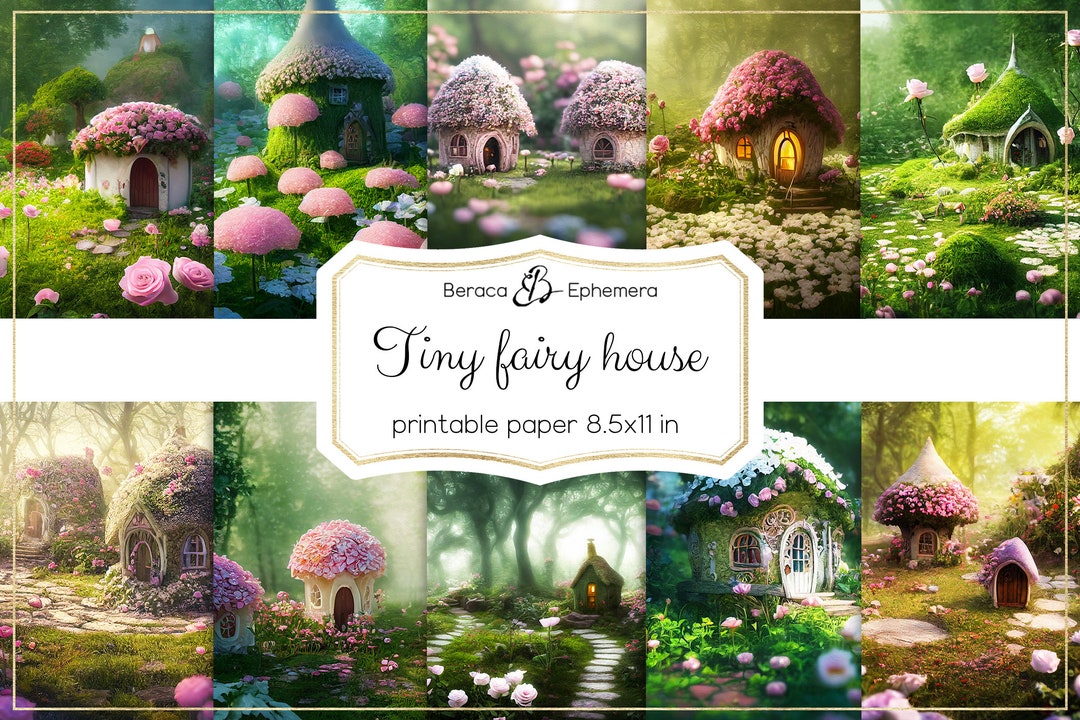 Tiny Fairy House Digital Paper, Printable Paper, Fairy Background, Elf ...