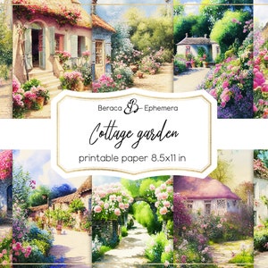 Cottage garden digital paper, printable paper, flower garden background, AI digital art, english cottage scrapbooking, junk journal supplies