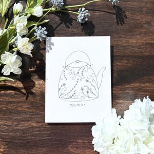 Hand Drawn Tea Pot Card | Elegant Floral Line Art Mothers Day Greeting Card